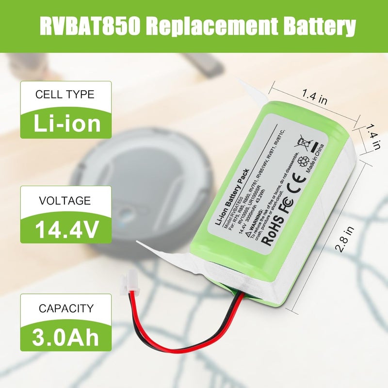 KUNLUN بطارية RVBAT850 أيون، بطارية بديلة لمكنسة شيرك RV1001AE R75 R85 R761 RV850 RV1000S RV1000VL RV700_N RV720_N (تناسب فقط موصل 2-prong، وليس لـ 3-prong) - Image 3